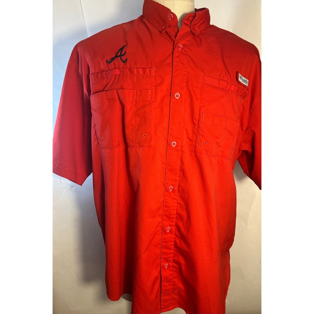 Columbia PFG Atlanta Braves Performance Fishing Shirt Omni-Shade Red Size XL